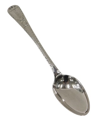Lot 495 - A silver teaspoon, with bright cut decoration,...