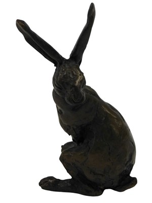 Lot 474 - A small modern bronze sculpture of a hare, in...
