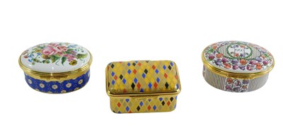 Lot 476 - Three Halcyon Days enamel boxes, including a...