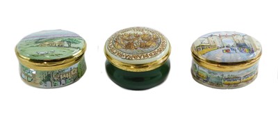 Lot 477 - Three Crummles and Co enamelled boxes,...