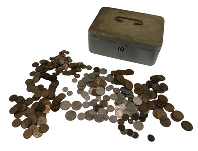 Lot 488 - A tin cash box with a collection of mixed...
