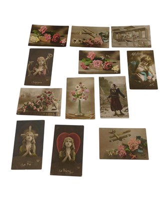 Lot 499 - Eleven WWI period postcards, handwritten in...