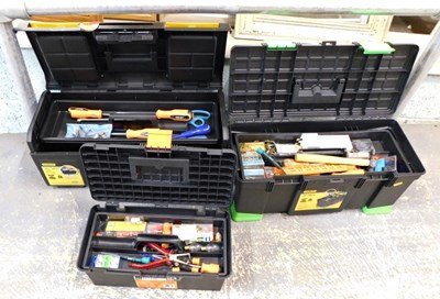 Lot 1557 - A Stanley 24" workman's toolbox, together with...