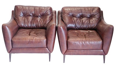 Lot 826 - A pair of modern dark brown leather deep...