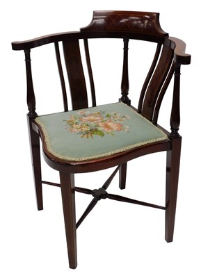 Lot 839 - A 1920s inlaid mahogany corner chair, with...