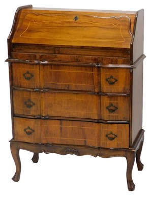 Lot 847 - A Continental inlaid walnut bureau, with...