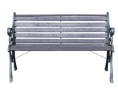 Lot 796 - A wrought iron ended garden bench, with wooden...