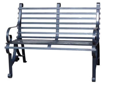 Lot 795 - A wrought garden bench, the scrolling arched...