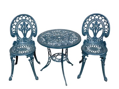 Lot 793 - A 20thC metal bistro table, painted in green,...