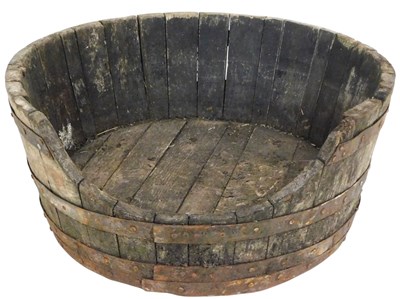 Lot 341 - An iron bound oak coopered barrel, converted...