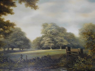 Lot 619 - C. Heathcote Hunt. Landscape with gate, trees,...