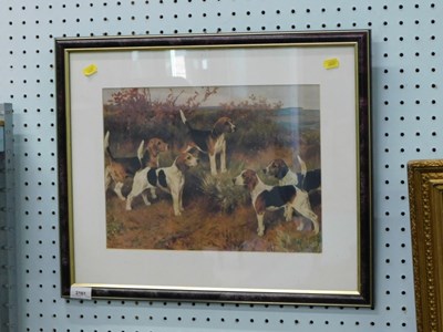 Lot 2161 - A framed and mounted print of five hunting...