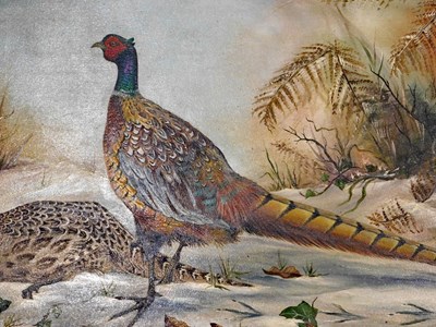 Lot 620 - Eve Boote. Pheasants in a winter landscape,...