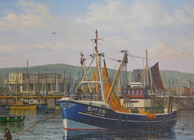 Lot 625 - Bill Stockman. Brixham Harbour, oil on...