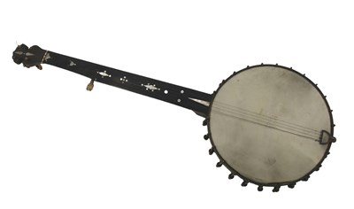Lot 636 - A brass mahogany and ebony banjo by W. Hardy...