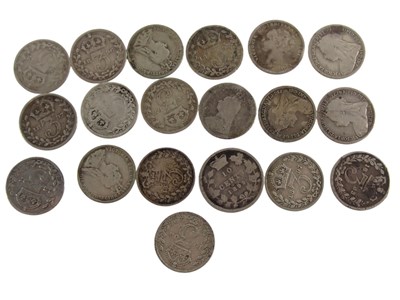 Lot 486d - A quantity of Victorian three-pence coins (18)