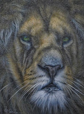 Lot 353 - Christina Schulte (20thC). Lion, oil on board,...