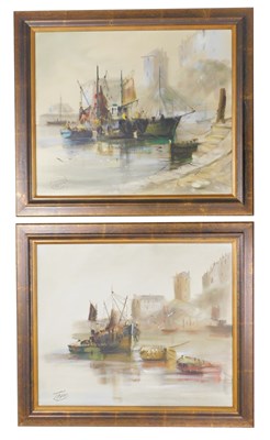Lot 386 - Terry (?)(20thC). Fishing boats in harbour,...