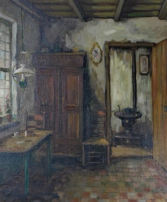 Lot 388 - B H Holman (20thC). Cottage interior, oil on...