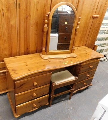 Lot 1504a - A Pine twin pedestal dressing table and mirror.