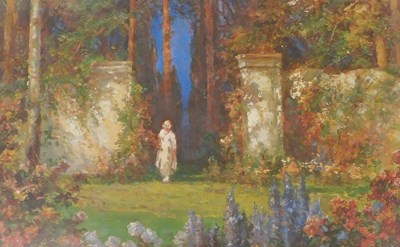 Lot 454 - 20thC British School. Figure in garden scene,...
