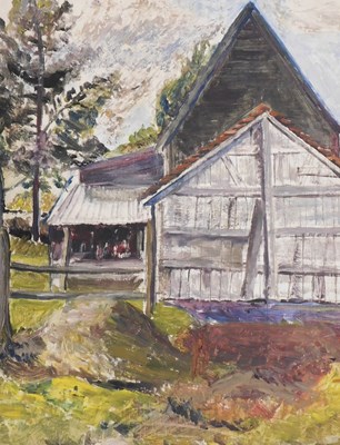 Lot 460 - T Foyle (20thC). Farmstead, oil on board,...