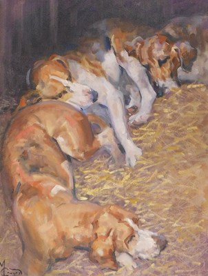 Lot 462 - Malcolm Coward (b.1948). Hound dogs sleeping,...
