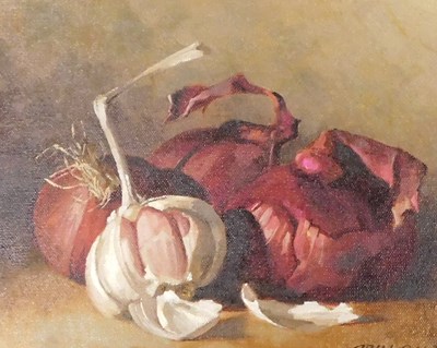 Lot 451 - Crin Gale (b.1947). Red onions and garlic, oil...