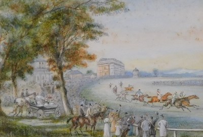 Lot 448 - E Iddian. Horse race, watercolour, signed,...