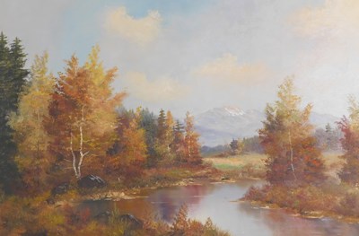Lot 442 - 20thC School. Mountain river landscape, oil on...