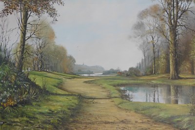 Lot 445 - Nigel Hallard (1936-2020). River landscape,...