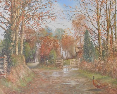 Lot 446 - Nigel Hallard (1936-2020). Country lane, oil...
