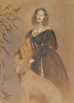 Lot 38 - 19thC School. Portrait of lady with greyhound,...