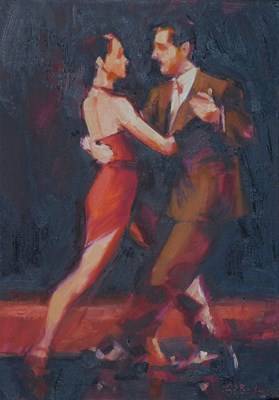Lot 399 - G Badham (b.1971)? Dances, oil on canvas,...