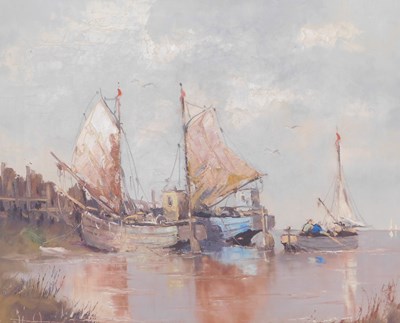 Lot 407 - 20thC School. Fishing boats, oil on canvas,...