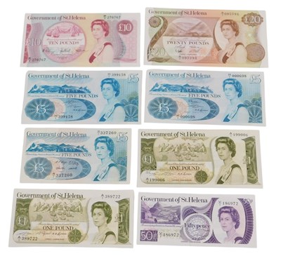 Lot 110 - Eight Government of St. Helena banknotes, mint...
