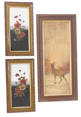 Lot 564 - Vauge. Stag, coloured print, and two 19thC oil...