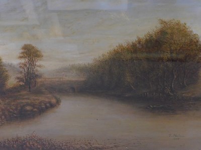 Lot 429 - J. Neilson (19thC/20thC). River landscape, oil...