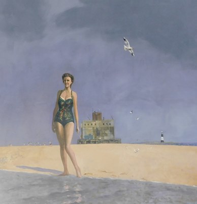 Lot 479 - George Odlin (1947-2017). Figure on the beach,...