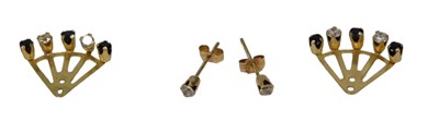 Lot 267 - A pair of sapphire and CZ set drop earrings,...