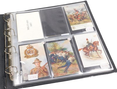 Lot 189 - An album of military art postcards, including...
