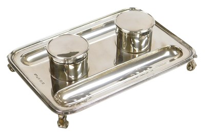 Lot 102 - A George V silver desk stand, of rectangular...