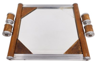 Lot 22 - An Art Deco chrome and wooden mirrored tray,...