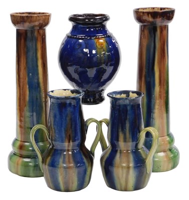 Lot 35 - A pair of early 20thC Belgian pottery vases,...