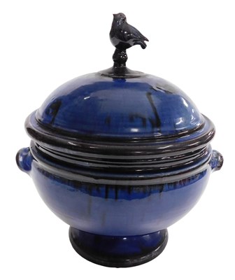 Lot 64 - A late 20thC blue glaze pottery tureen and...