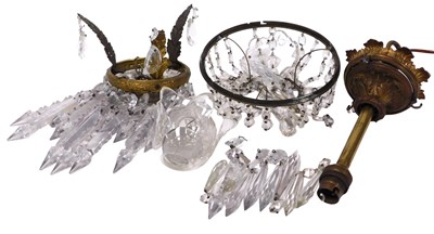 Lot 78 - A 20thC brass and cut glass ceiling light,...