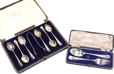 Lot 406 - A George V silver christening spoon and fork,...