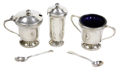 Lot 407 - A George VI silver three piece condiment...