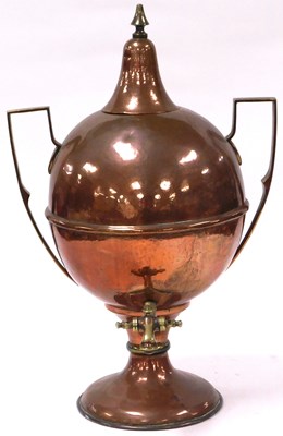 Lot 363 - A late 19thC copper and brass tea urn, of twin...
