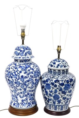 Lot 438 - A Chinese blue and white porcelain table lamp,...
